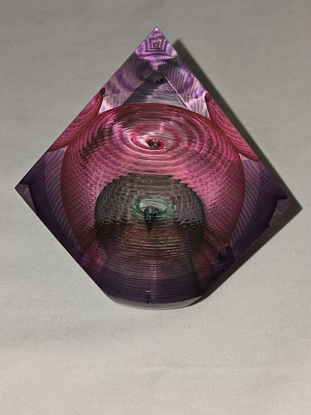 Kit Karbler & Michael David Signed Faceted Paperweight Art Glass Optic Geometric - Picture 15 of 16